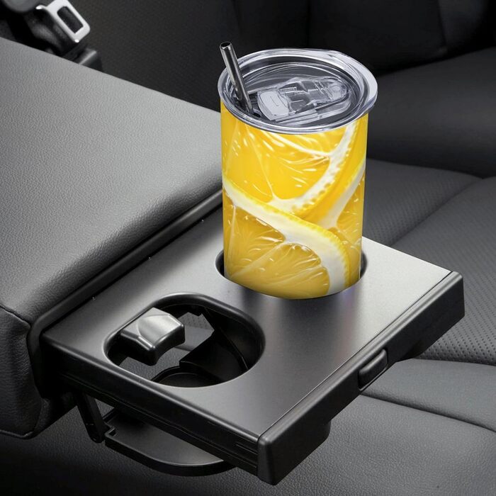 Кухоль з прямою трубочкою, 590 мл, скибочки лимона, принт, дорожній кухоль, підходить для кемпінгу, офісу та дому