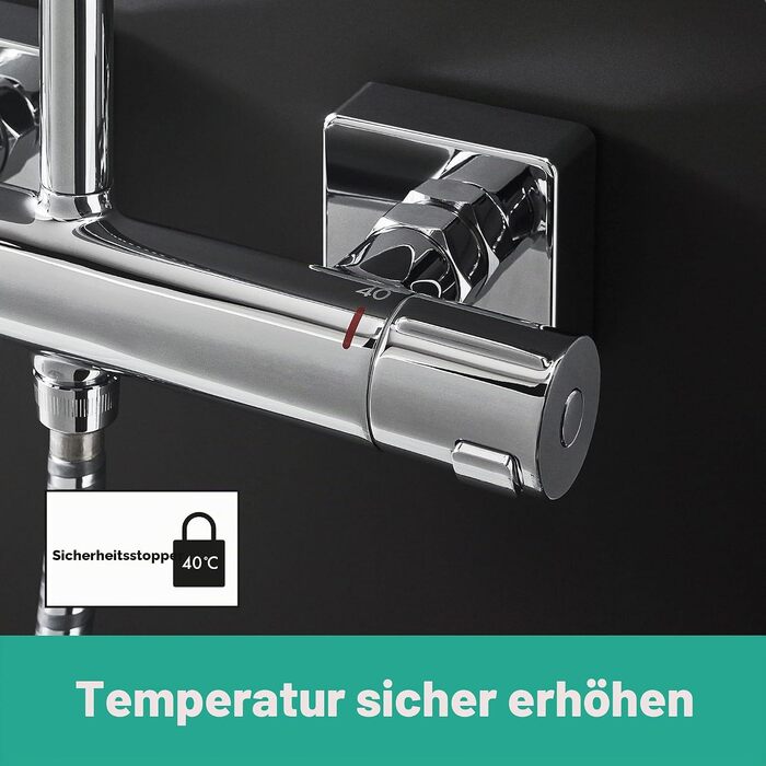 Душова система hansgrohe Vernis Shape з термостатом, економною лійкою (EcoSmart) 230 x 170 мм, ручною лійкою, шлангом та штангою, хром, 26097000
