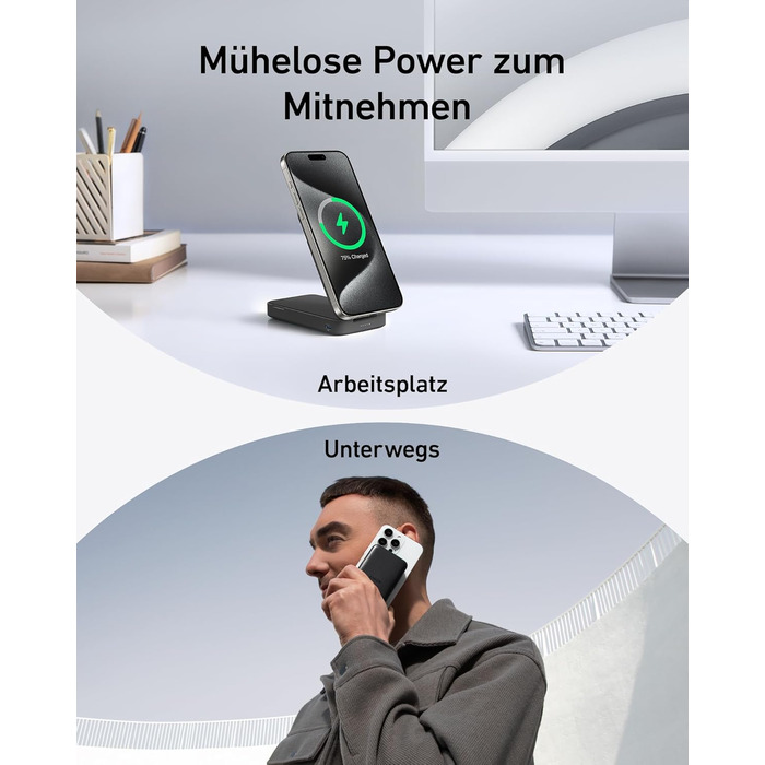 Швидкий мобільний зовнішній акумулятор 15 Вт, сертифікований MagSafe Qi2, на 6600 мАг, регульована складна підставка, для iPhone 1