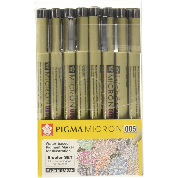 Набір пігментів на водній основі для ілюстрації Sakura Pigma Micron 005 8 кольорів