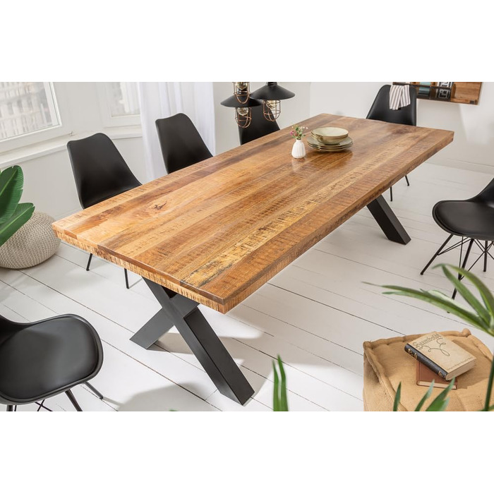 Обідній стіл Riess Ambiente з масиву дерева, Iron Craft 200 см, мангове дерево, промисловий дизайн, з X-подібними ніжками, кухонний стіл, конференційний стіл 200 см