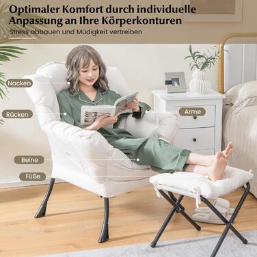 Крісло COSTWAY з підставкою для ніг, відкидне крісло з підлокітниками, бічною кишенею та підставкою для ніг, крісло для відпочинку, крісло для телевізора, крісло з відкидною спинкою для вітальні, спальні, офісу (бежевий) бежевий з підставкою для ніг