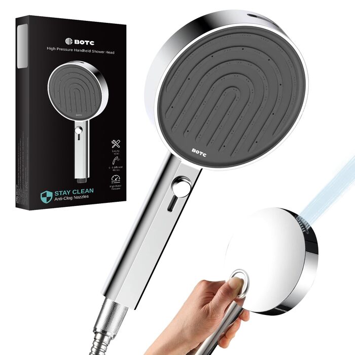 Економна душова лійка високого тиску, 7 режимів струменя з верхнім розпилювачем, велика ручна лійка 135 мм, душова лійка з функцією захисту від накипу, хромована
