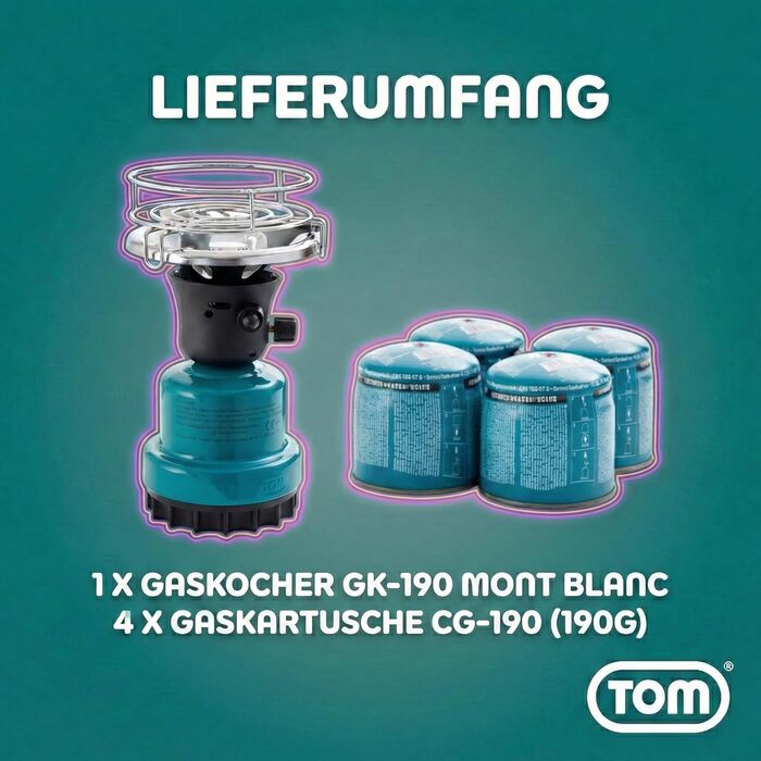 Набір газової кемпінгової плити TOM Adventure з 4 бутановими газовими картриджами 1 пальник п&39єзорозпал картриджна плита для кемпінгу, фестивалів та активного відпочинку або як вугільна запальничка