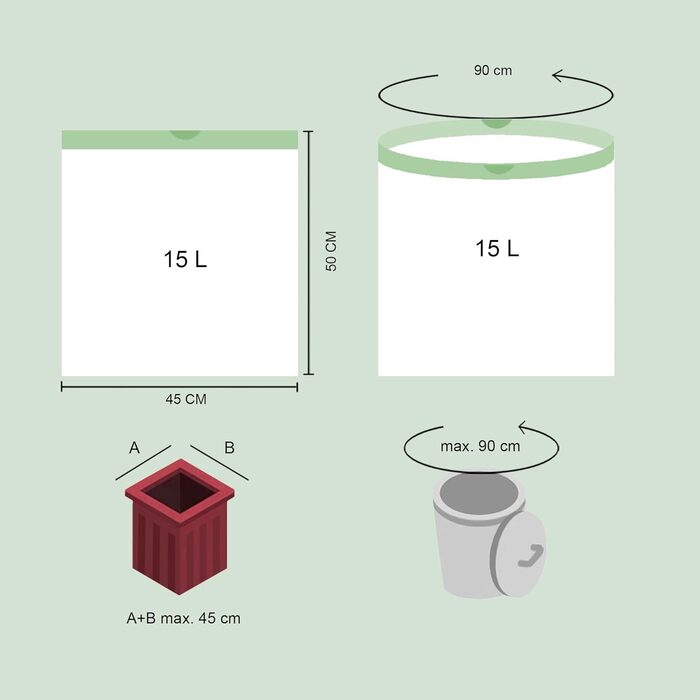 Літрові пакети для органічних відходів зі шнурком, 150 шт. Компостовані, біорозкладні пакети для відходів, сертифіковані та перевірені за стандартом DIN EN 13432, стійкі до розривів та водонепроникні., 15-