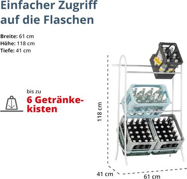 Стелаж для напоїв SCHULTE Regalwelt до 6 ящиків, 118x641 см (ВxШxГ), вантажопідйомність на полицю приблизно 40 кг, білий, стелаж для напоїв, стелаж для пивних ящиків, стелаж для пляшок, стелаж для води