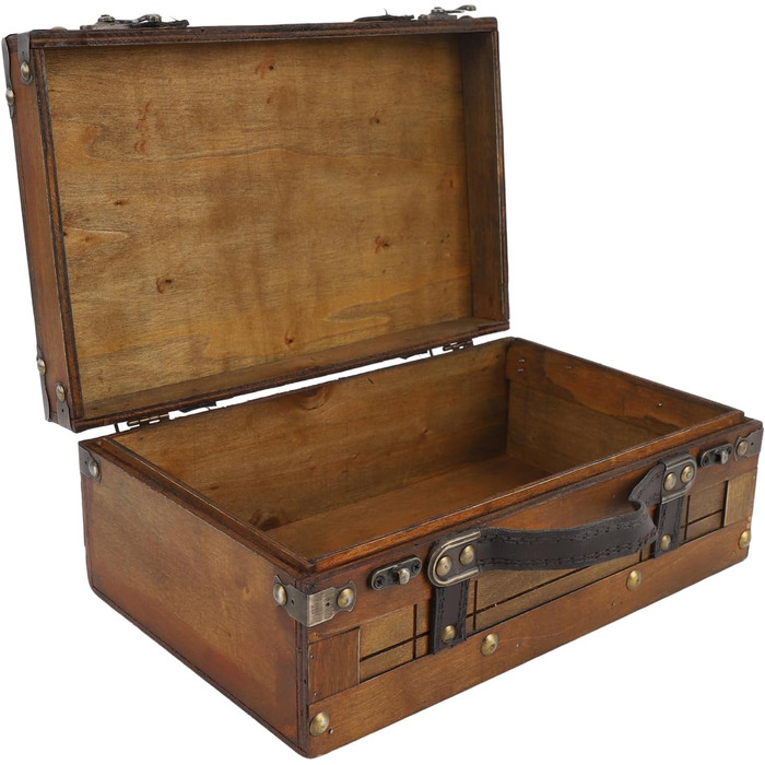 Вінтажна дерев&39яна валіза, ретро дерев&39яна скриня для зберігання, скриня зі шкіряною ручкою в античній бронзі та класичному дизайні, ідеально підходить для декору дому та сувенірів (мала)