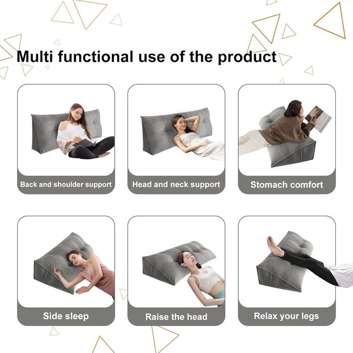 Подушка для спини OHMG 120/140/160/180/200 см, клиноподібна подушка, підходить для ліжка та дивана, трикутна подушка для читання, подушка зі знімним чохлом, який можна прати, з практичною бічною кишенею, подушка для сидіння, настінна подушка 120*50*20 см 