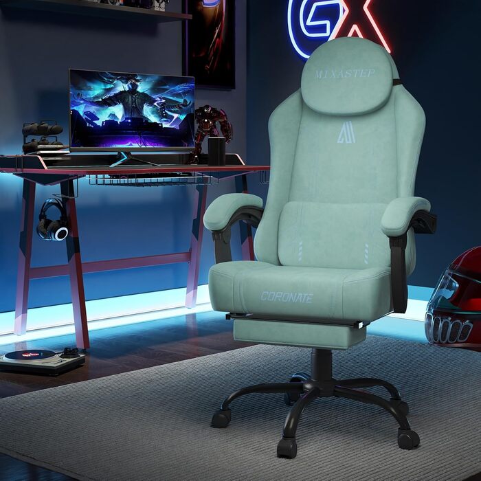 Ергономічне ігрове крісло MIXASTEP з регульованою спинкою та функцією повороту на 360 - Офісне крісло для дорослих/молоді 150 кг, ПК-крісло з технічної тканини синього кольору для домашнього офісу/ігор