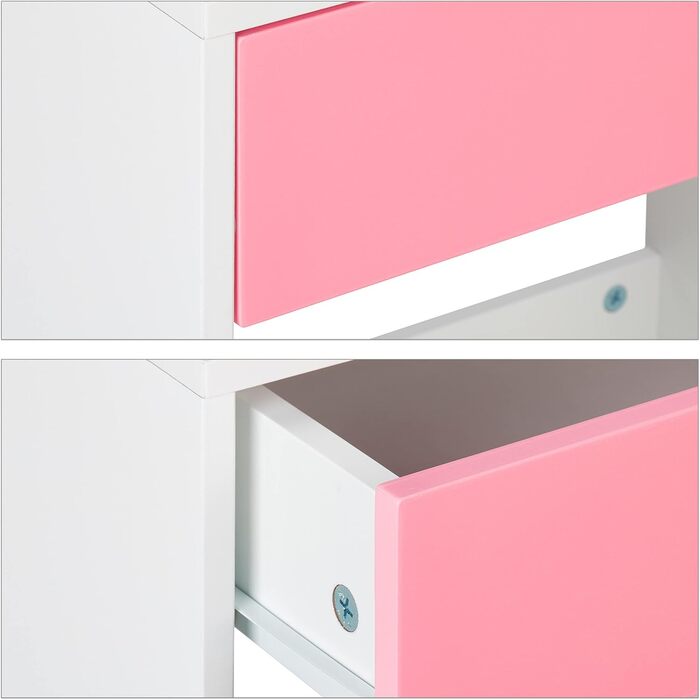 Стіл і стілець Relaxdays для дітей, шухляда і 2 відкритих відділення, мотив лебедя, меблі для дитячої кімнати, рожевий/білий