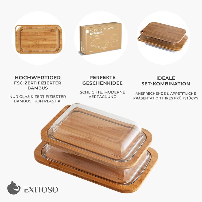 Дерев&39яна сервірувальна дошка Exitoso, скляні контейнери для холодної нарізки для холодильника, набір з 2 шт. , штабелюються - купол для сиру, коробка для ковбас, контейнери для зберігання продуктів, контейнер для зберігання сиру, коробка для ковбас - к