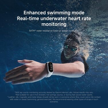 Фітнес-трекер Xiaomi Smart Band 10, смарт-годинник, 1,72-дюймовий AMOLED-дисплей, 21-денний час роботи від батареї, водонепроникність 5 атм, відстеження серцевого ритму та сну, понад 150 спортивних режимів, швидке зняття, чорний, сучасний