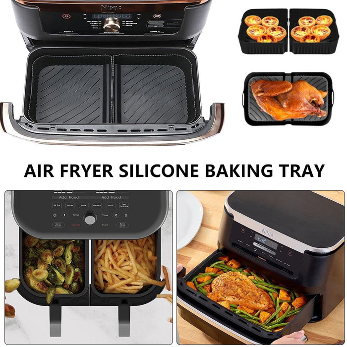 Аксесуари для фритюрниці ZOYDP для Ninja AF500EU, аерофритюрниця з силіконовою формою 10.4 л 2x5.2 л для Ninja AF500EU, 3 шт. и силіконових форм Аксесуари для Ninja AF500EU Foodi Flexdrawer (чорний)