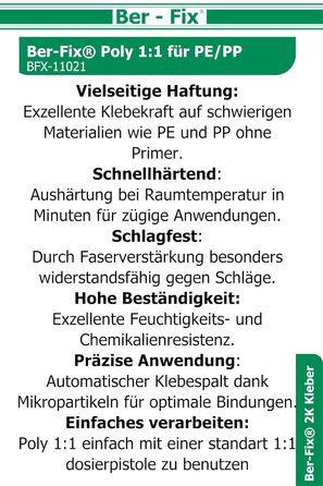 Клей Ber-Fix 6x50g 2K Poly 11 PE PP, будівельний клей для поліпропілену (PP) та поліетилену (PE), без грунтовки, швидке затвердіння, в т.ч. 6 порад для змішування, міцний двокомпонентний пластиковий клей Пістолет не в комплекті Стандарт 6
