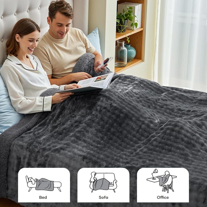 Електрична ковдра з підігрівом 150x200 см, підкладка з 3D-бульбашкової фланелі та шерпи, 6 налаштувань температури, таймер 1-10 годин, двостороння електрична ковдра для ліжка, дивана, офісу, можна прати в пральній машині, ідея для подарунка, сірий