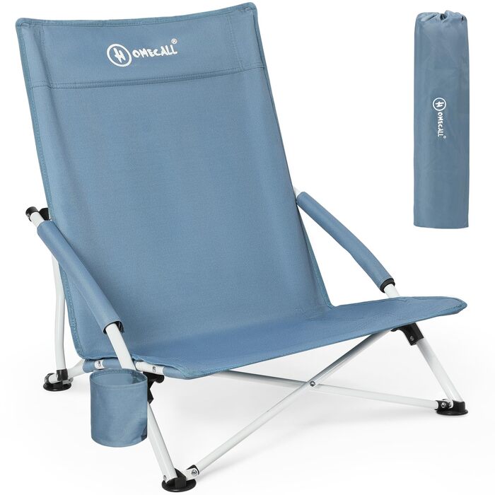 Складане пляжне крісло Homecall, легке складне пляжне кемпінгове крісло, низька висота зі зручною спинкою та м&39якими підлокітниками - складні пляжні крісла, витримує до 120 кг, 1 крісло