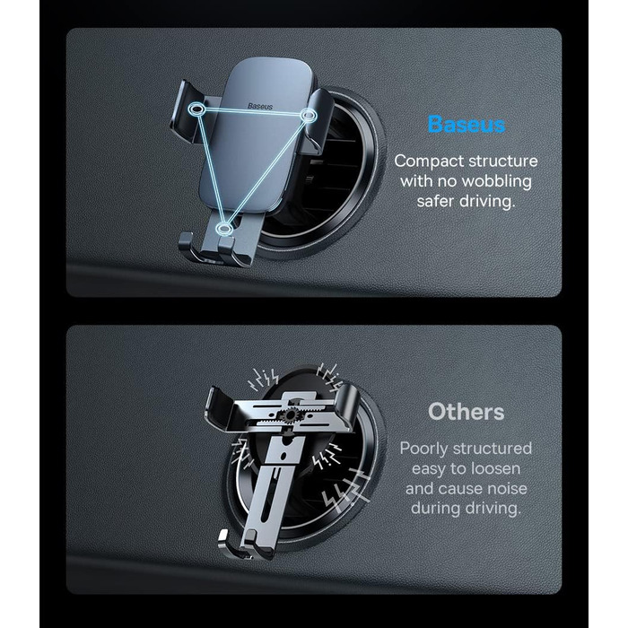 Гравітаційний тримач для телефону Baseus Metal Age II для автомобіля, круглий, чорний