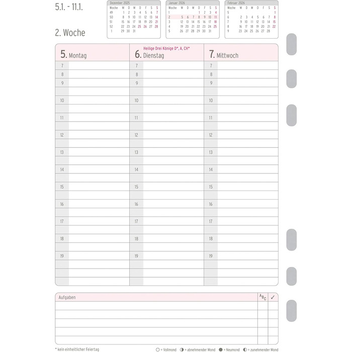Вкладиш-календар Chronoplan 50236 2026 (тижневий планувальник A5 (148x210 мм) Змінний календар для планувальників зустрічей, ідеально підходить для детального тижневого планування, 1 тиждень на 2 сторінках у колонках, з універсальним перфоратором) білий