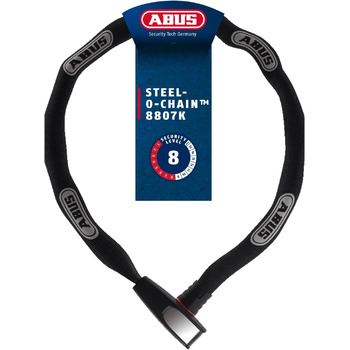 Ланцюговий замок ABUS Steel-O-Chain 8807K Гнучкий велосипедний замок із загартованої сталі Рівень безпеки ABUS 8 Чорний 110 см Одинарний