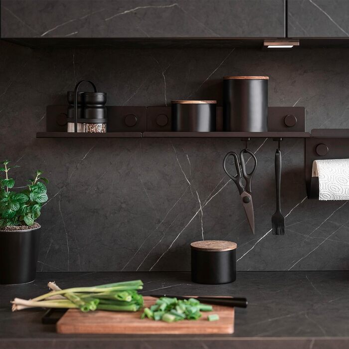 Контейнер для зберігання WENKO Mio, 1,0 л, круглий контейнер з боросилікатного скла з кришкою з акацієвого дерева, герметичне ущільнення завдяки силіконовому кільцю, Ø 11 x 14,5 см, чорний