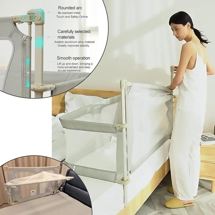 Дитяче ліжко 3-в-1, 120x50 см, дитяча колиска, дитяче ліжечко-манеж, дитяче ліжко-манеж, пружинне ліжко-бокс біля ліжка, з аксесуарами, які можна розмістити на ліжку (колір кремово-білий)