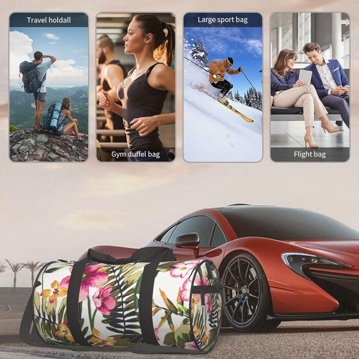 Спортивна сумка, дорожня сумка, акварельний принт, квітковий візерунок, сумка для подорожей на вихідні, чорна, універсальний розмір