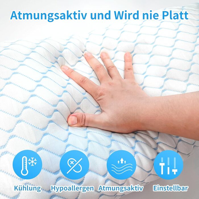 Подушка, подушка з піни з ефектом пам&39яті, охолоджувальна подушка, подушка для плоскої шиї, ортопедична подушка для сну на боці (синя хвиля, 40x60 см) Синя хвиля 40x60 см