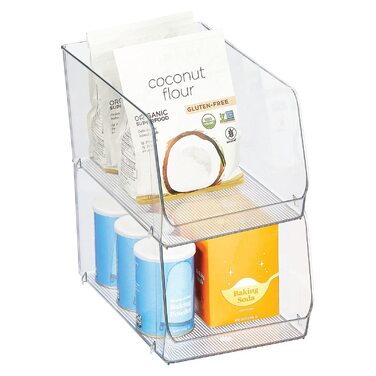 Штабельований контейнер для зберігання продуктів mDesign Кухонний органайзер з відкритим фронтом для холодильника, шафи або морозильної камери Пластиковий контейнер для холодильника Упаковка з 2 шт. Прозорий, 30,7 x 19,6 x 15,9 см