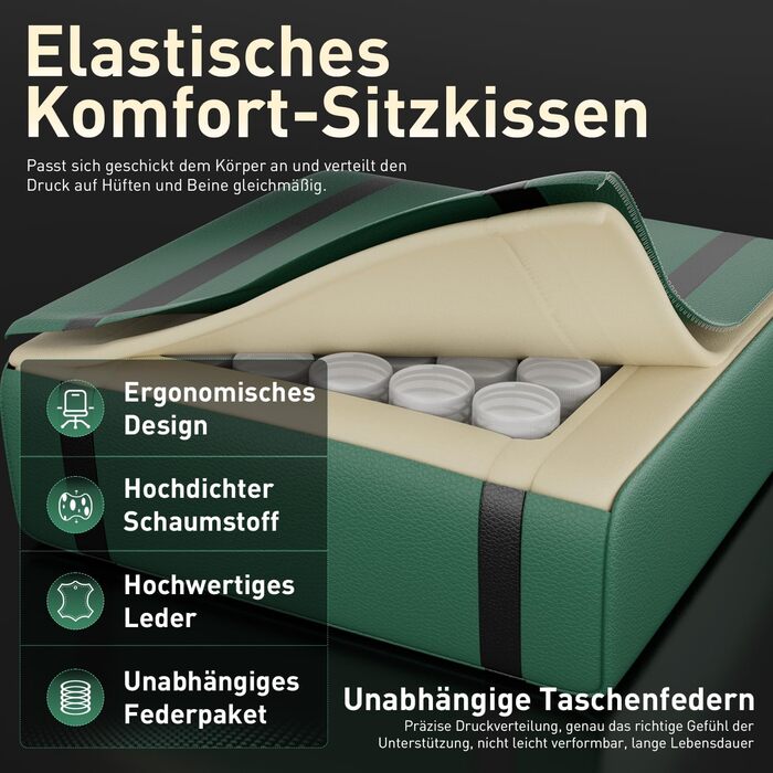 Ігрове крісло з функцією масажу, ергономічне ігрове крісло, гоночне ігрове крісло з підставкою для ніг, підголівником та масажною поперековою подушкою, м&39яке комп&39ютерне крісло, вантажопідйомність 150 кг, чорно-зелене