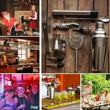 Набір для коктейлів Surmounty B08FR3VLTK 15 предметів, сріблястий