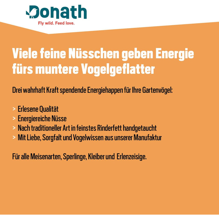 Горіхові батончики Donath Energy Box 1, 2, 3-3 (3 x 120 г) - традиційно вмочені в найкращий яловичий жир - цілорічний корм для диких птахів з бадьорим жиром - з нашої фабрики на півдні Німеччини