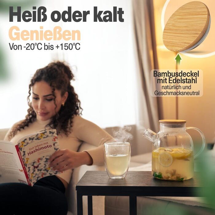 Чайник скляний з ситечком та підставкою для підігріву 1,6 літри, потовщене скло для кращої термоізоляції, термочайник для заварювання чаю, міцний чайник (1600 мл)