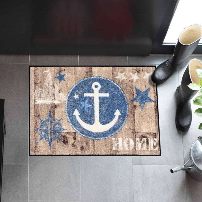 Килимок для входу Salonloewe, що миється, Welcome Home Anchor Wood 50x75 см, Nautical Anchor, нековзний дизайн килимка для дверей