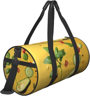 Спортивна сумка для подорожей, дизайн авокадо на помаранчевому фоні, чорний колір, універсальний розмір