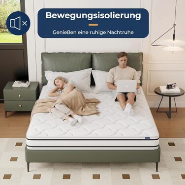 Матрац Vesgantti H4, висота 20 см, ортопедичний, 7-зонний, пружинний блок кишенькової форми, сертифікований Oeko-Tex, середньої жорсткості, пружинний блок кишенькової форми, матрац з холодної піни H4, щільний верх 20 см, 140 x 200 см