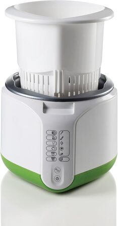Машина для сиру та йогурту з 6 програмами, м'яка на дотик панель керування, контейнер 500 мл з антипригарним покриттям, максимальна температура 90C, включаючи книгу рецептів, 500 Вт, білий/зелений, 615