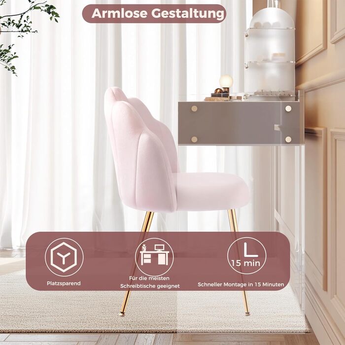 Крісло-туалетний столик без коліс, оксамитове крісло-обшивка для вітальні та спальні, сучасні стільці для їдальні, рожевий 1 рожевий