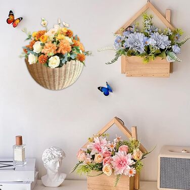 Плетений настінний кошик з ротанга, підвісний кошик у стилі бохо, кошик для квітів, кошик для зберігання, декоративний кошик для вітальні, кухні, дитячої кімнати, ванної кімнати, спальні, коридору (великий x 2)