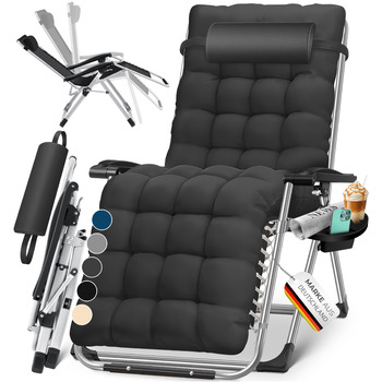 Шезлонг KESSER, складаний та водонепроникний, садовий стілець, вантажопідйомність 200 кг, ергономічна подушка, надзвичайно широкий, регульована спинка, садовий шезлонг з подушкою для шиї та тримачем для напоїв, антрацитовий