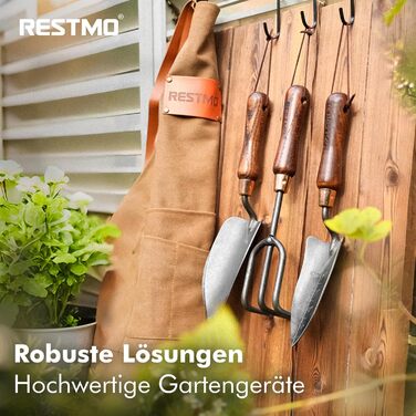 Набір садових інструментів RESTMO (3 предмети) лопата, сапа та вила з вуглецевої сталі з дерев'яними ручками. Ідеальний подарунок для садівників