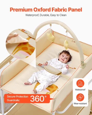 Пеленальний столик VEVOR, складна пеленальна станція з 2 висувними ящиками для тканини, бічним кошиком та вішалкою для одягу, портативний пеленальний столик з регульованою висотою, колесами, що блокуються, та 2 іграшками-зірками, світло-бежевий