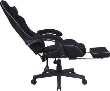 Ігровий стілець з підставкою для ніг - м&39які підлокітники - регульована висота - чорний