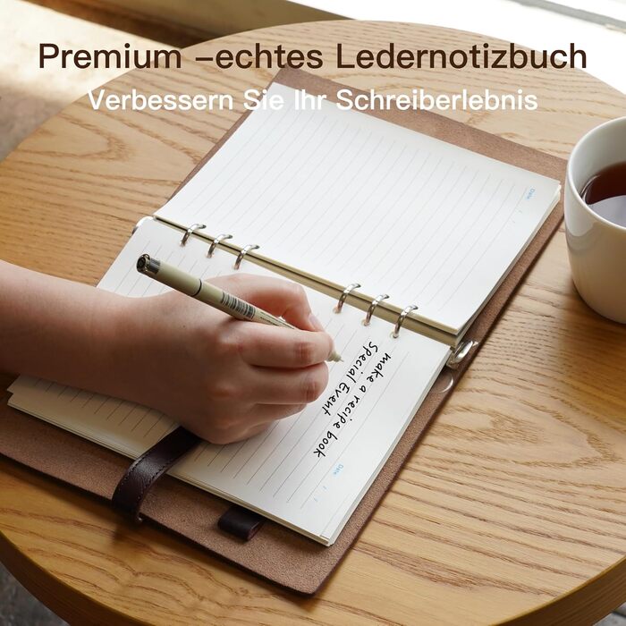 Шкіряний блокнот А5 з можливістю багаторазового поповнення, багаторазовий шкіряний щоденник, вінтажний органайзер з металевою папкою на 6 кілець, 120 сторінок, лінований папір та кишеня, для письменників, бізнесу, роботи, навчання, А5 кавово-коричневого к