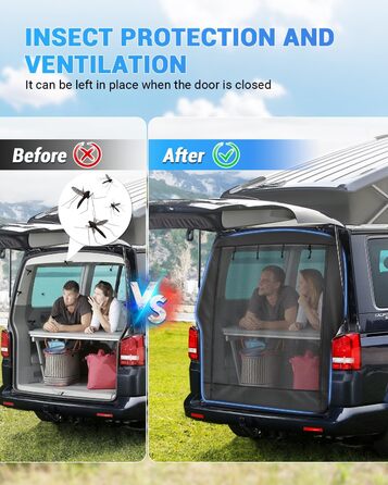 Москітна сітка SUPAREE 6&39x5&39 для багажника VW T5, захист від комах для фургонів та кемперів, із застібками-блискавкою та липучками для будинків на колесах, караванів та кемперів VW T5 та T6, чорна, 185 x 155 см