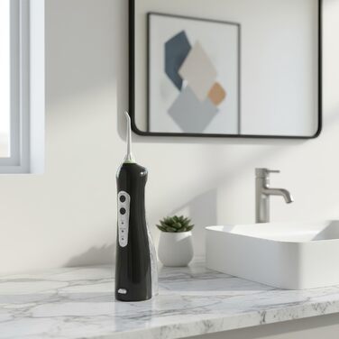 Портативний іригатор для ротової порожнини Бездротовий водний флоссер для чищення зубів та догляду за гігієною ротової порожнини, 4 насадки (Чорний), 770