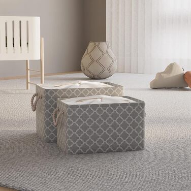 Коробка для зберігання OUTBROS 33 x 23 x 20 см Кошик для зберігання з тканини зі шнурком і ручкою, складні коробки для зберігання (ліхтар/сірий, 3 шт.) Ліхтар/сірий M (3 шт.)