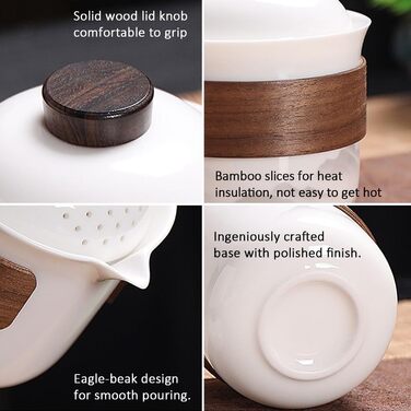 Порцеляновий набір для чайної церемонії Гунфу, портативний керамічний чайник, міні-набір для подорожей Все в одному, для дому, подарунка, кемпінгу, пікніка, офісу, бізнесу та готелю