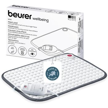 Грілка Beurer HK 41, м&39яка грілочка з 3 температурними режимами та автоматичним вимкненням, можна прати в пральній машині, зроблено в Європі, біло-сіра, 44 x 33 см, м&39який матеріал