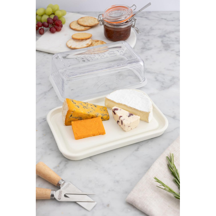 Банка для сиру Kilner з кришкою та керамічним дном, 8,5 x 23,4 x 15,3 см, скляний купол зі знімною силіконовою прокладкою для зберігання сиру, що не пропускає запах, скляний купол для сиру, який можна мити в посудомийній машині, магазин сирів