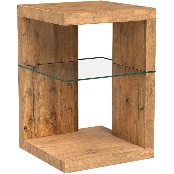 Приставний столик/тумбочка колекції M2 Domingo Сучасний дизайн МДФ з декором дикого дуба Додаткове місце для зберігання Безпечне скло, 40x40x60 см Універсальне використання Domingo 1